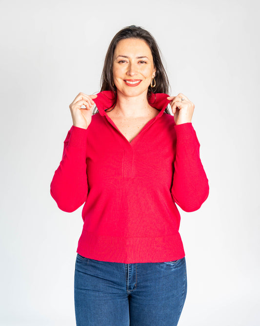 SWEATER CUELLO POLO SIENNA FRAMBUESA