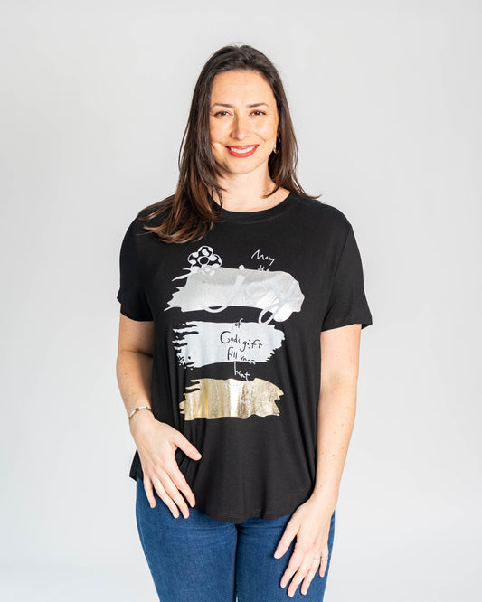 POLERA JOY PLATEADO NEGRO
