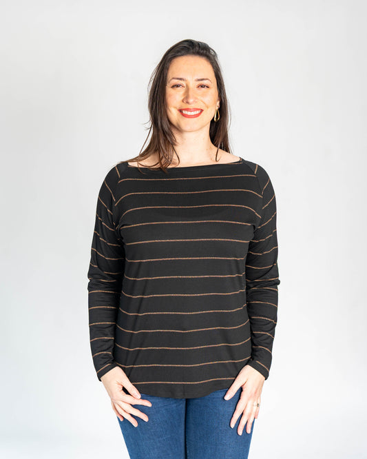 POLERA BR RAYAS BRILLO MANGA LARGA NEGRA
