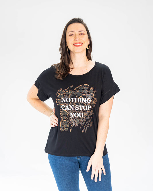 Polera Print Dorado Negra