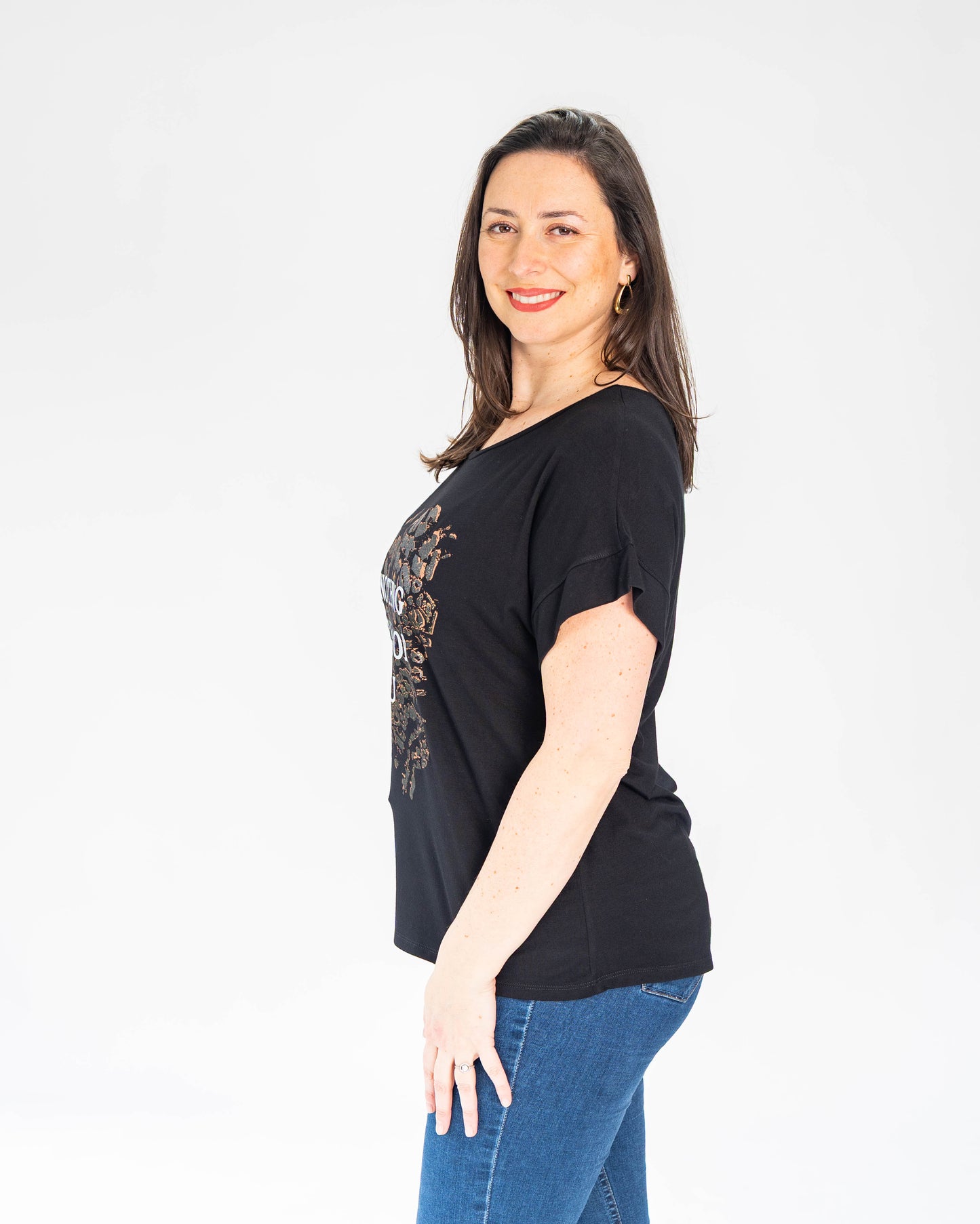 Polera Print Dorado Negra