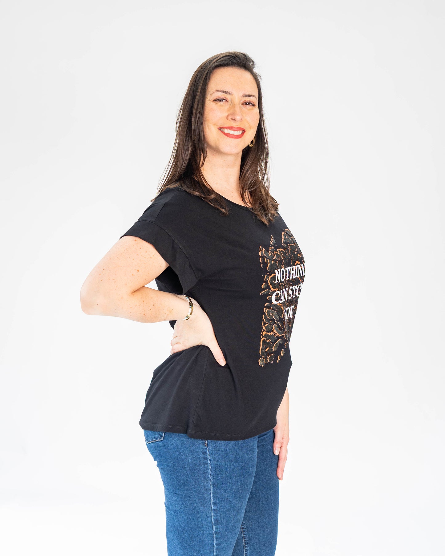 Polera Print Dorado Negra