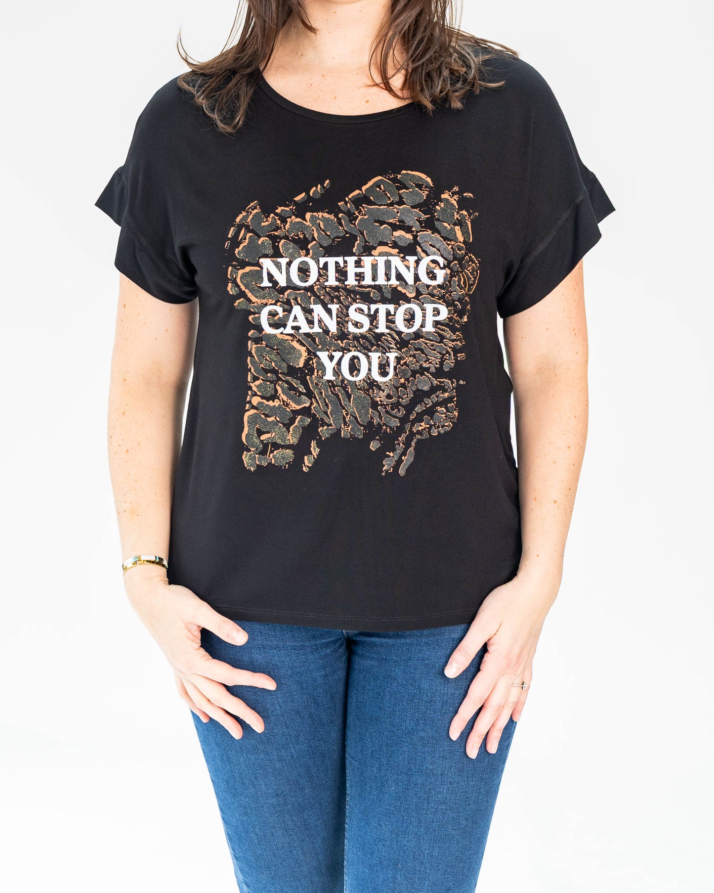 Polera Print Dorado Negra