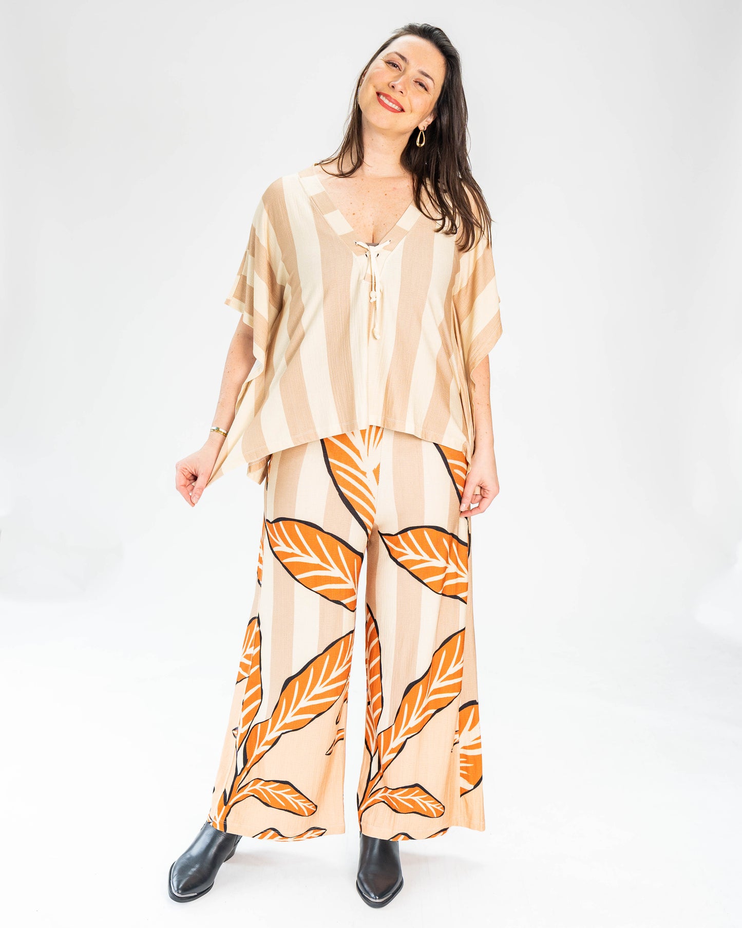 CONJUNTO AYLIN BRASIL BEIGE/NARANJO