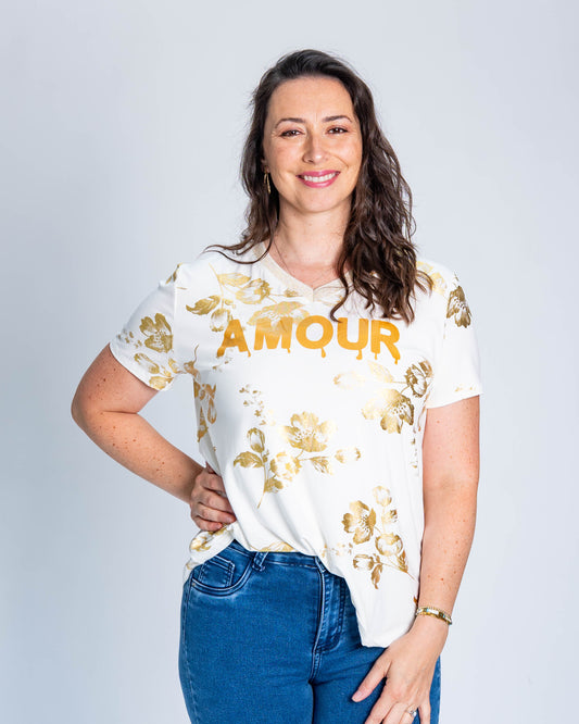 Polera Amour Dorada Blanca