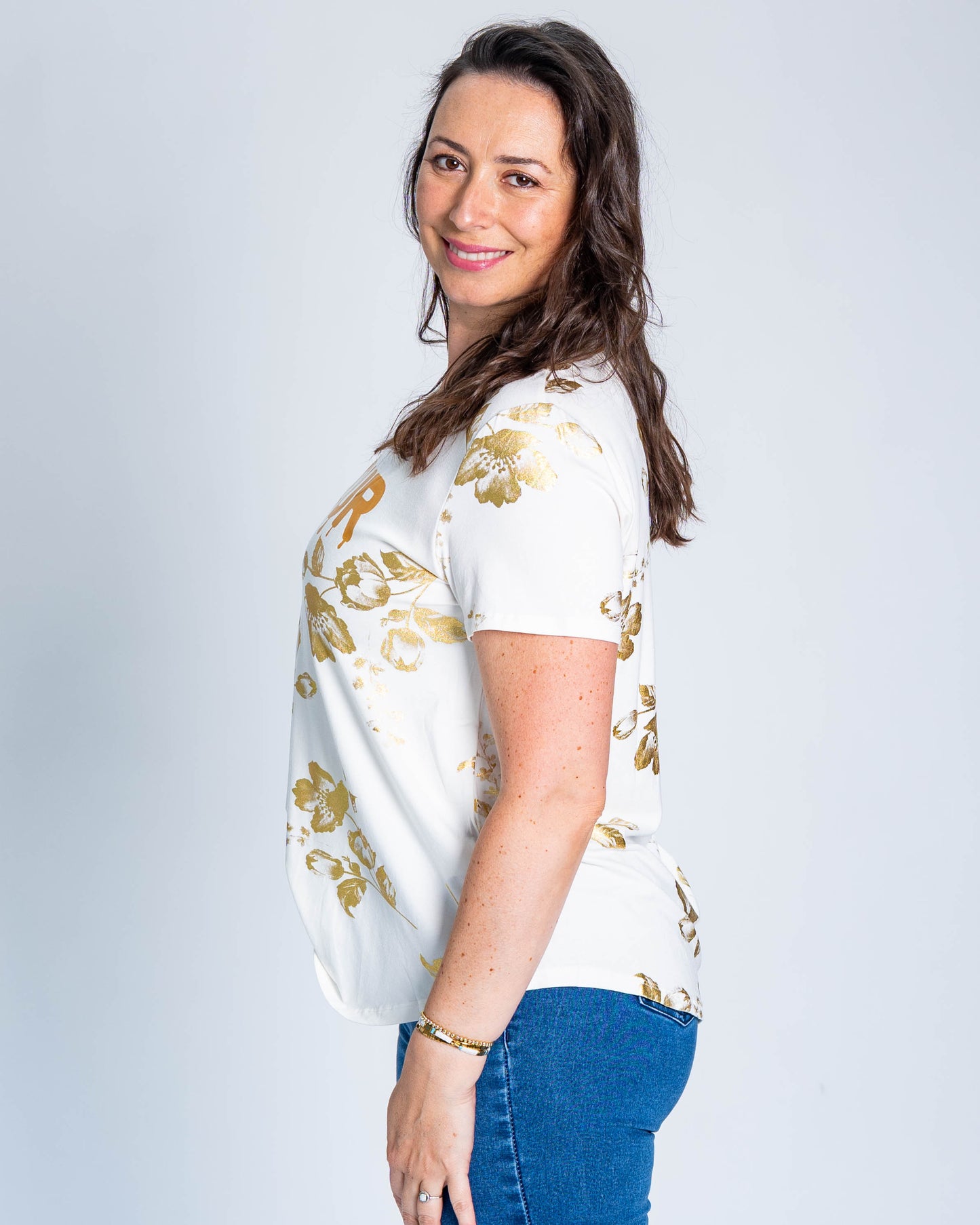 Polera Amour Dorada Blanca