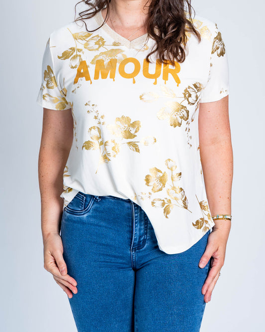 Polera Amour Dorada Blanca