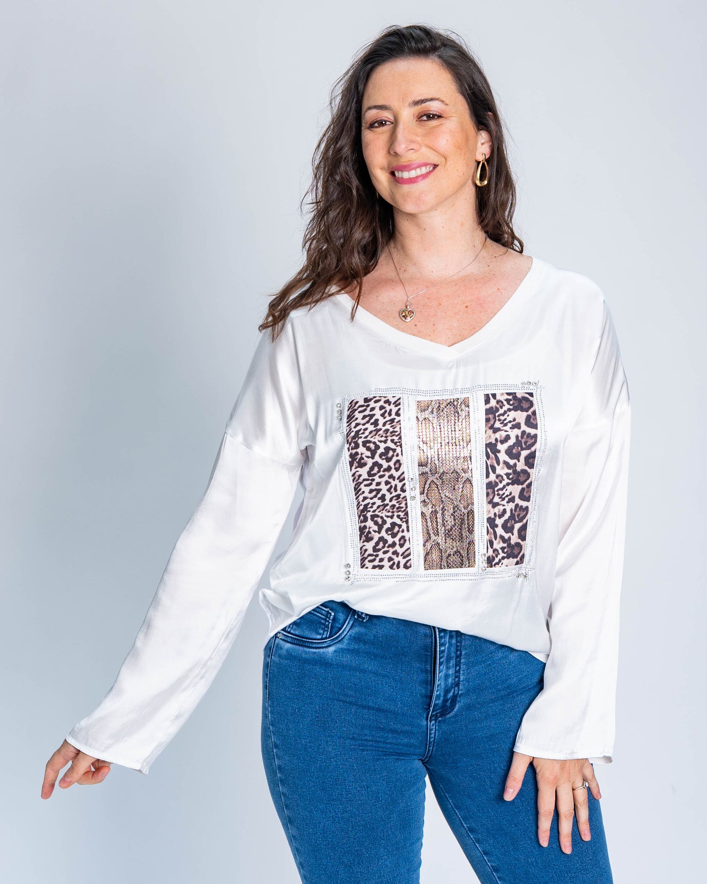 Polera Triple Print Brillo Blanco