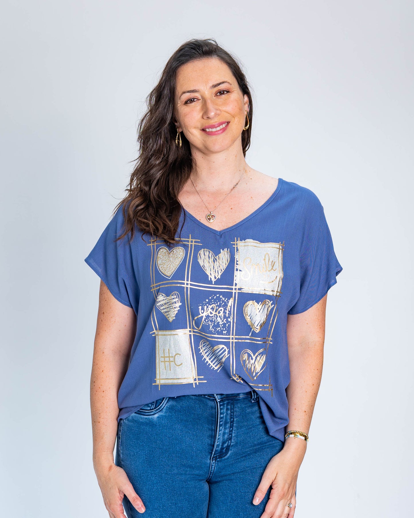 Polera Manga Corta Smile Azul