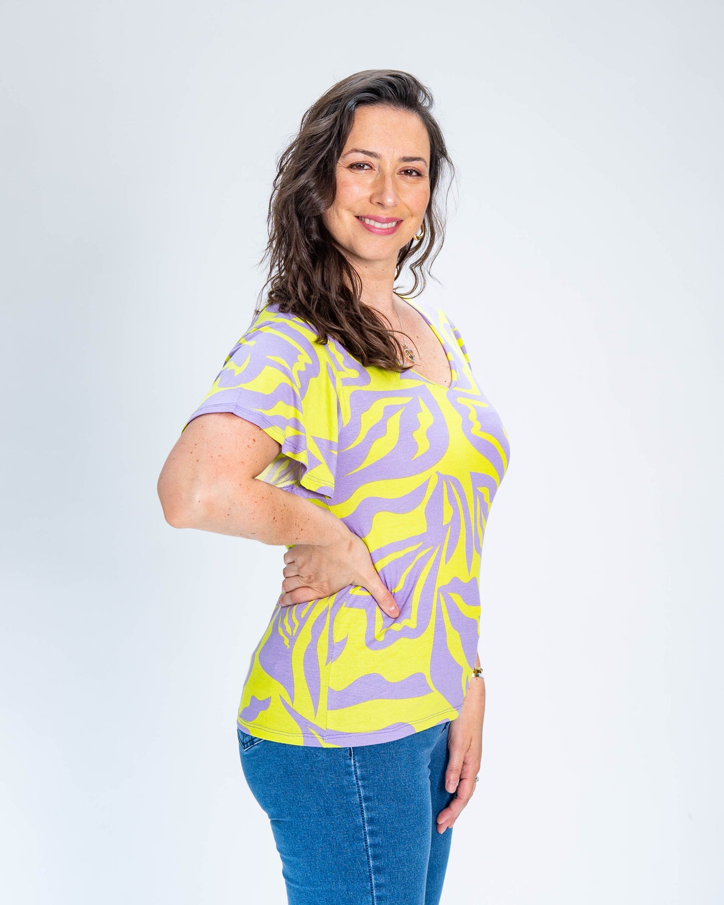 Polera Líneas Giselle Amarillo Lila