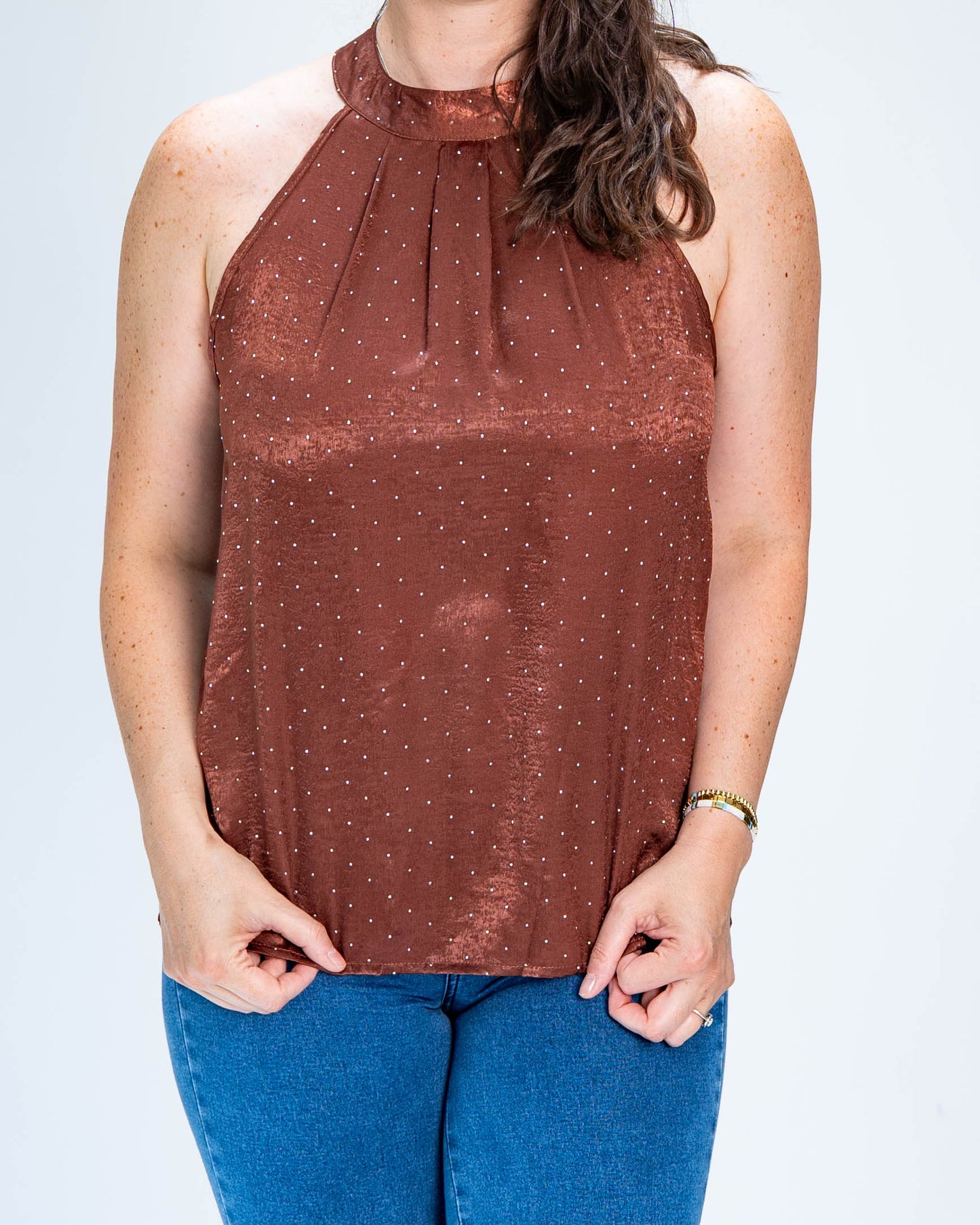 Polera Cuello Halter Brillo Chocolate