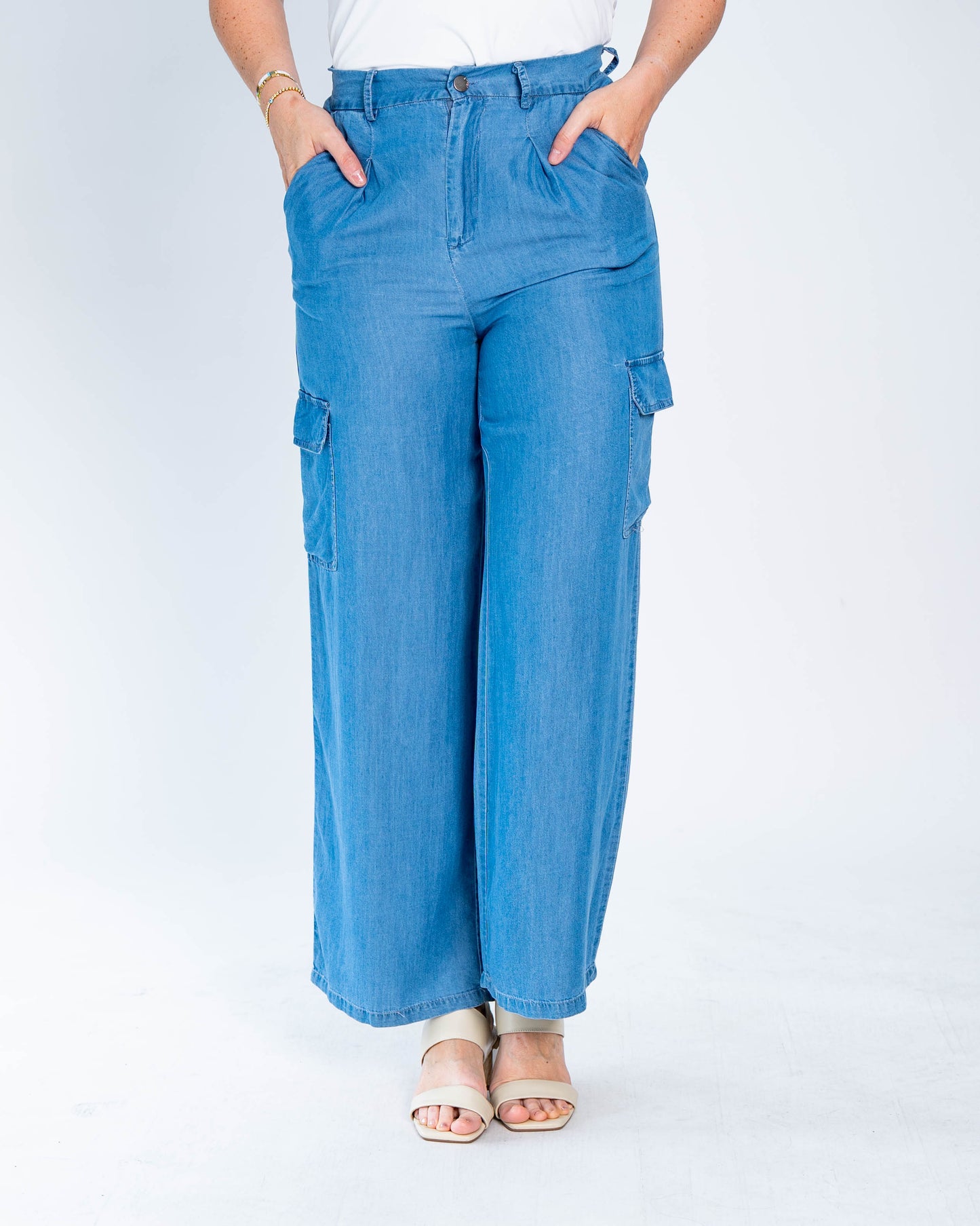 Pantalón Tencel Cargo Azul