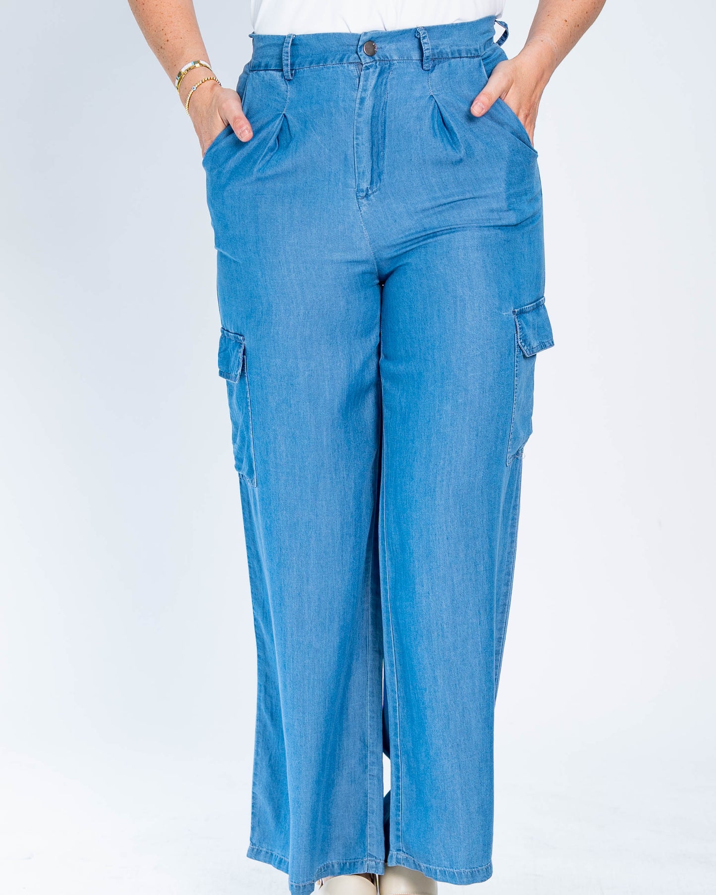 Pantalón Tencel Cargo Azul