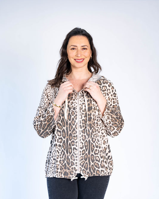 Polerón con cierre animal print beige