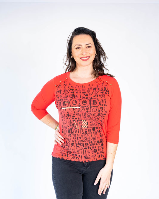 Polera good vibes coral
