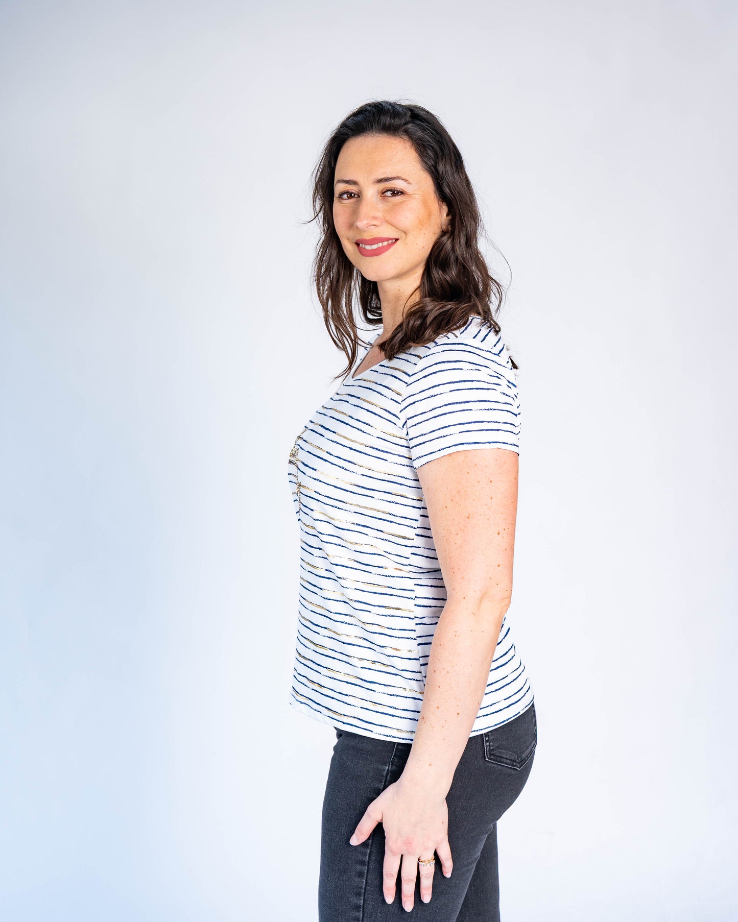 Polera Líneas Azul Dorado