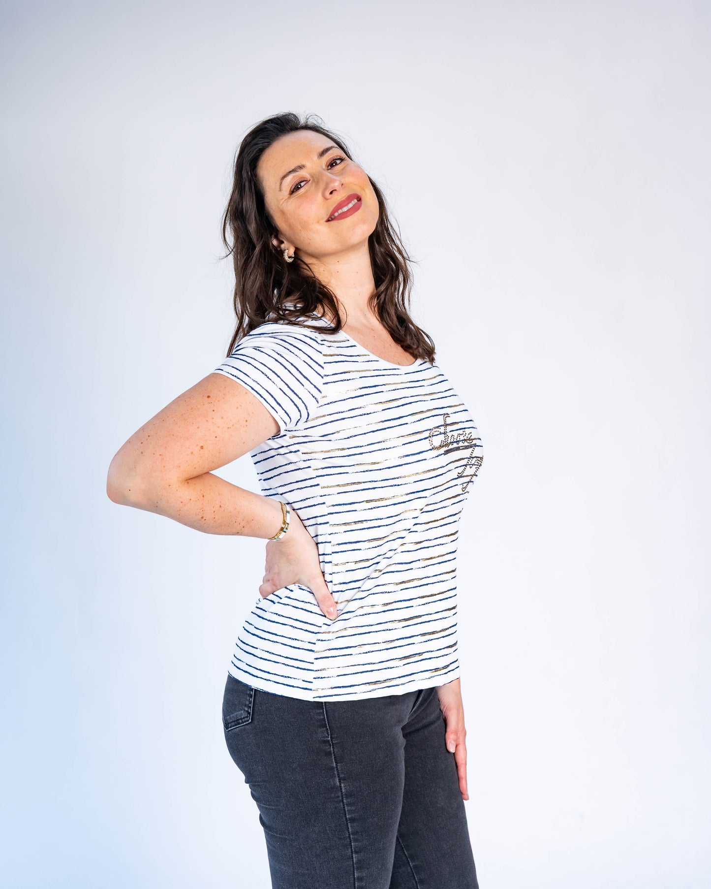 Polera Líneas Azul Dorado