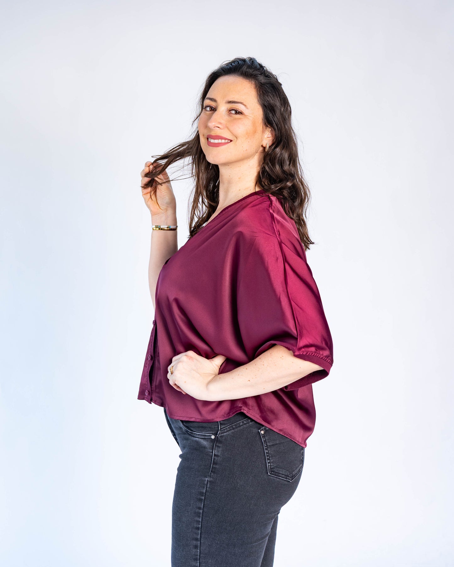 Blusa Satinada Valeria Burdeo