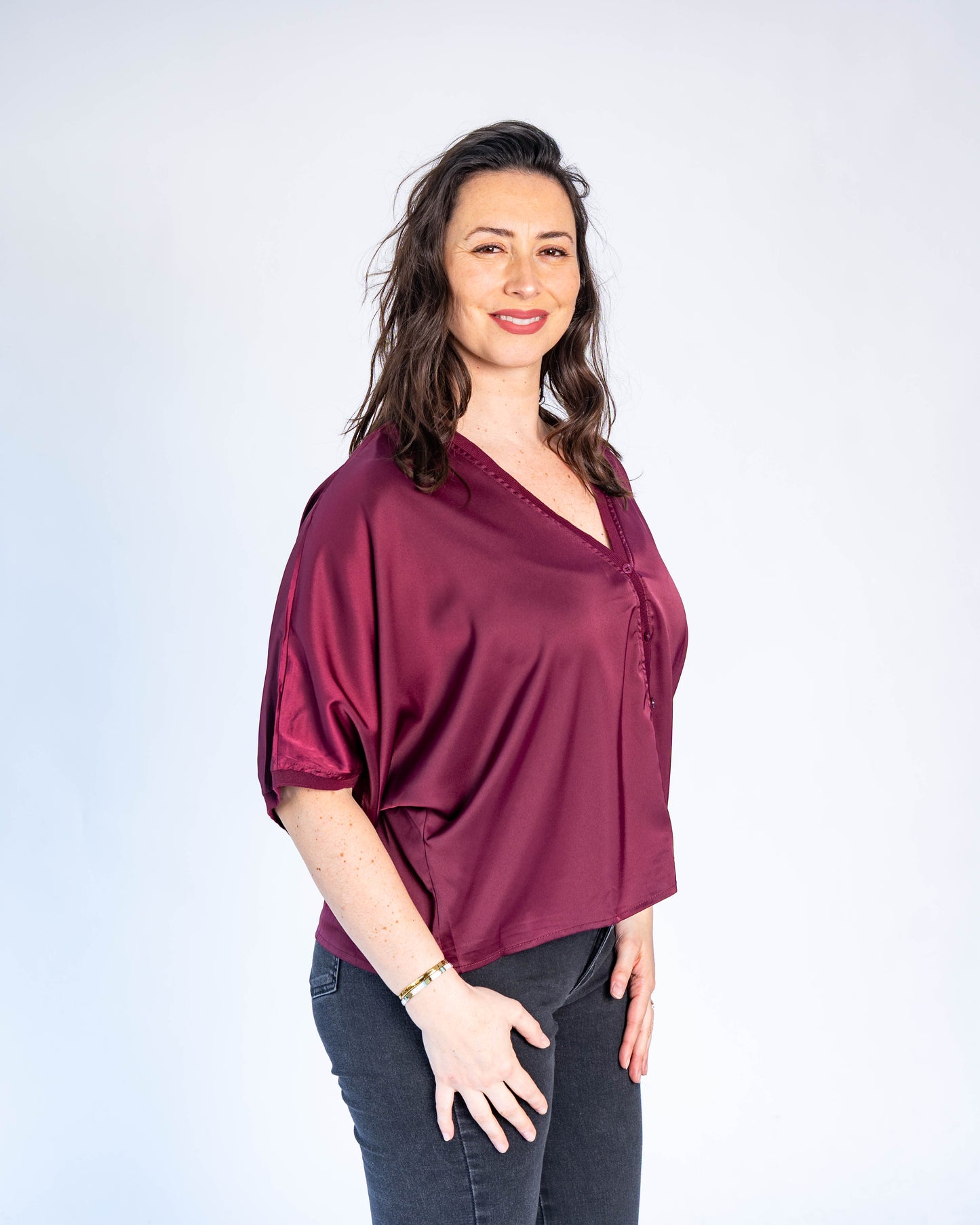Blusa Satinada Valeria Burdeo