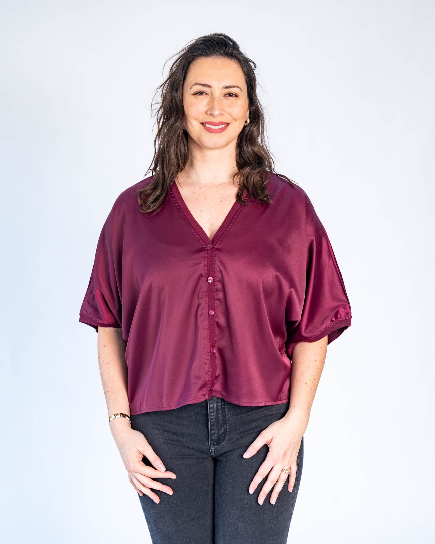 Blusa Satinada Valeria Burdeo