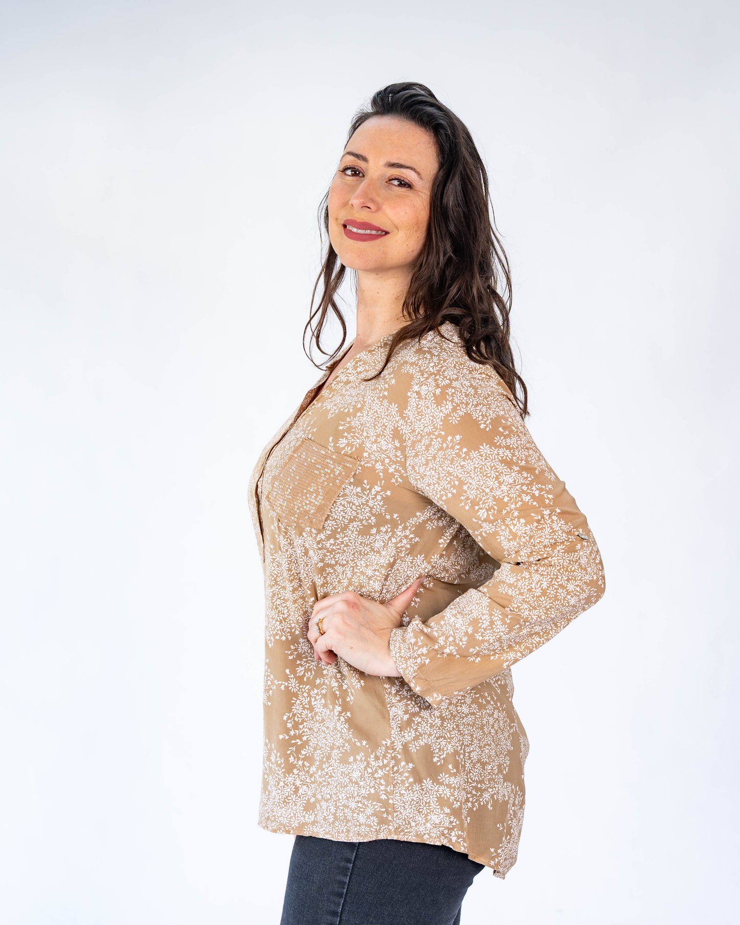 Blusa Flores Tere Beige