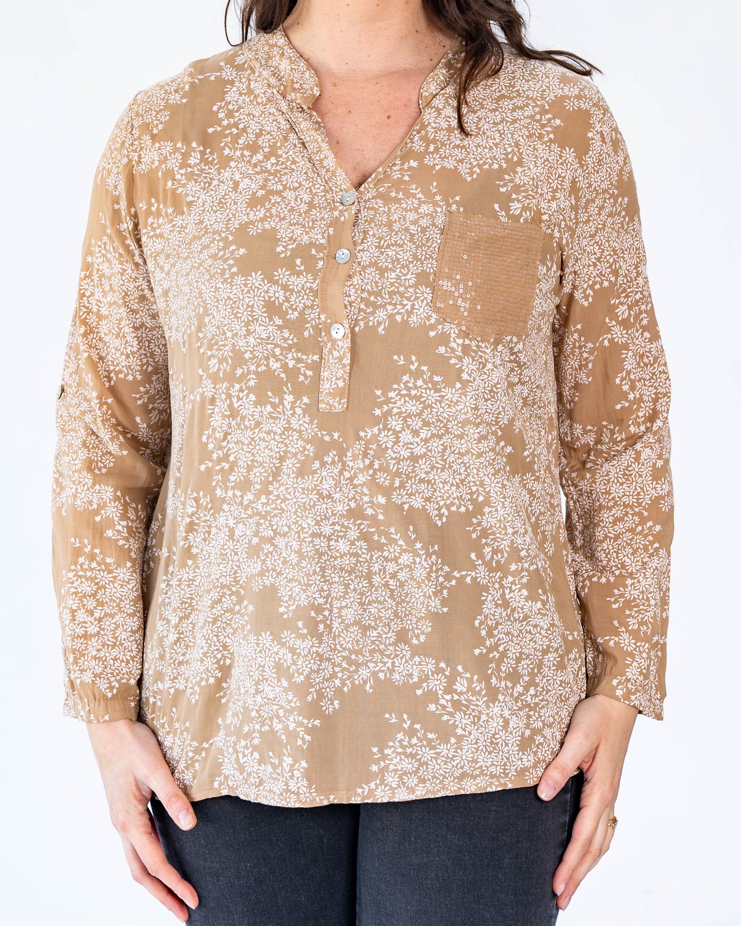 Blusa Flores Tere Beige