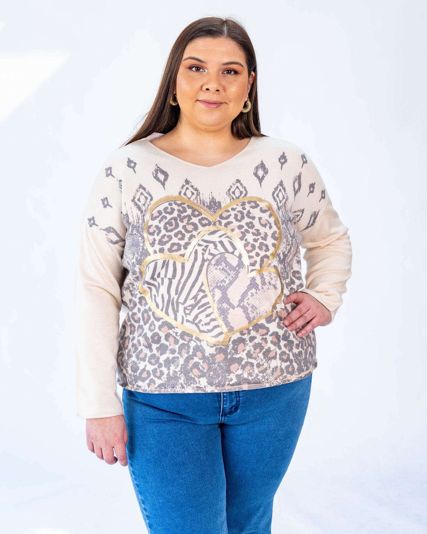 Sweater Brendita Corazones Beige