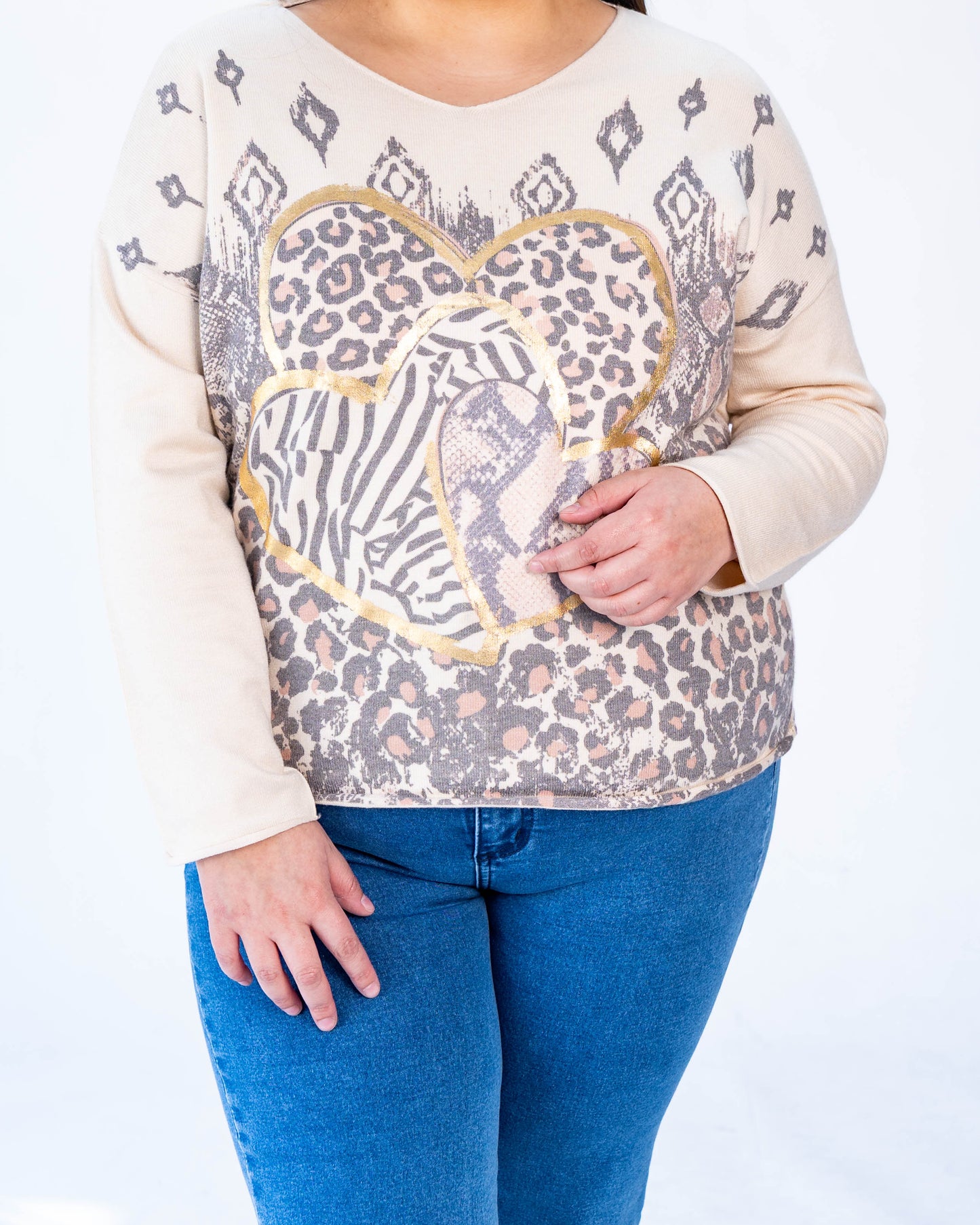 Sweater Brendita Corazones Beige