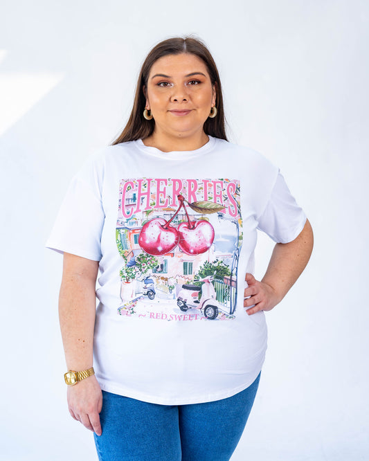 Polera cherries blanca