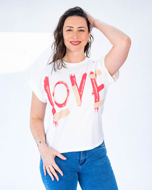 Polera love flour blanco