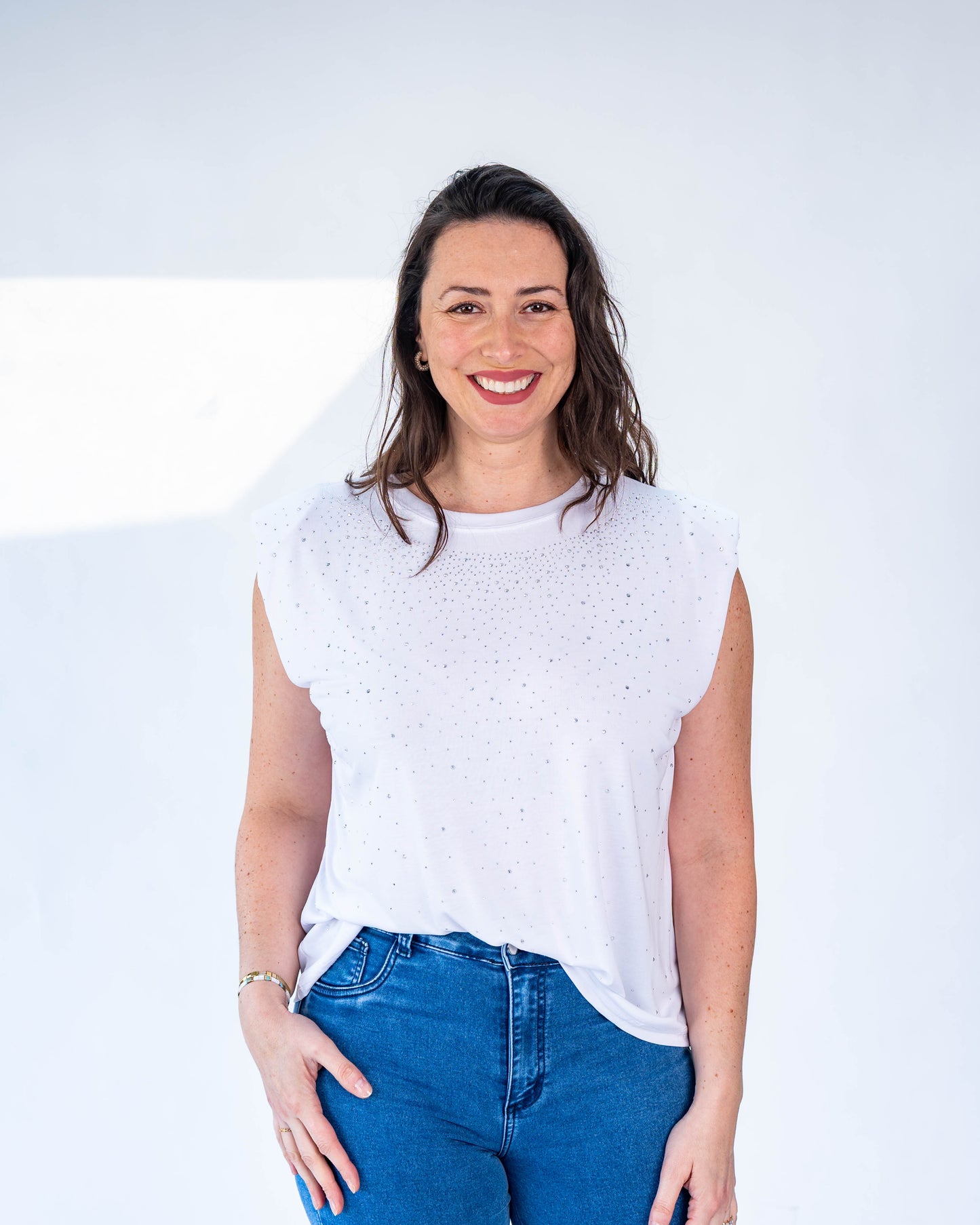 Polera Melanie brillos blanco
