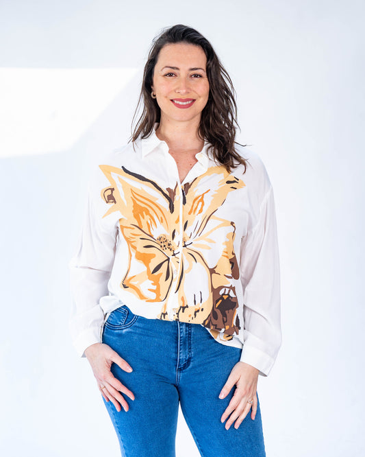 Blusa Pola Flor Café