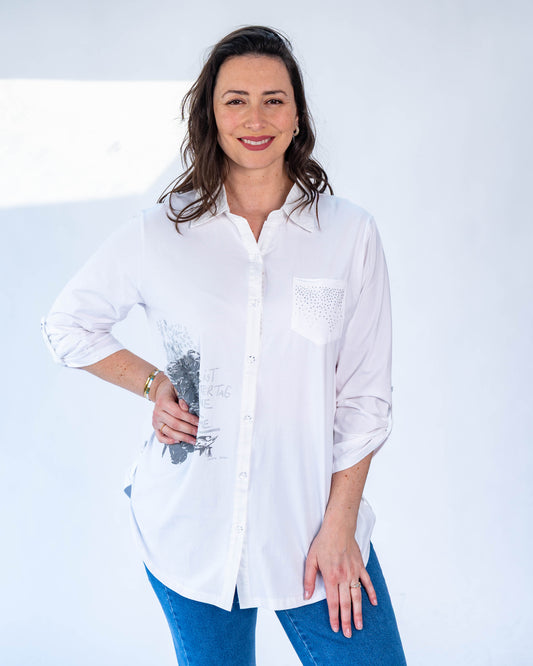 Blusa Alma Duo Brillo/Flor Blanco