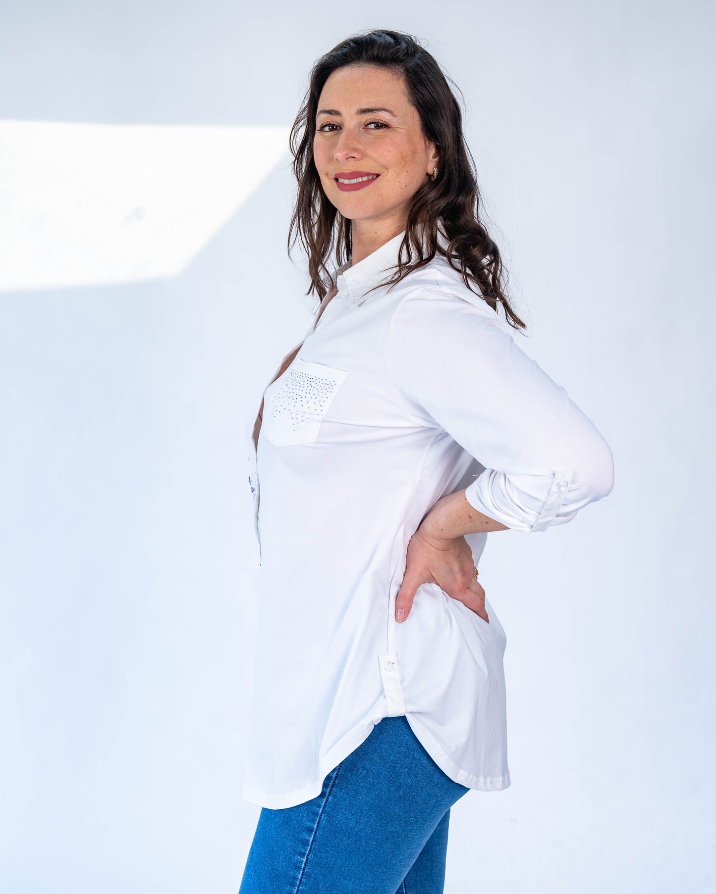 Blusa Alma Duo Brillo/Flor Blanco
