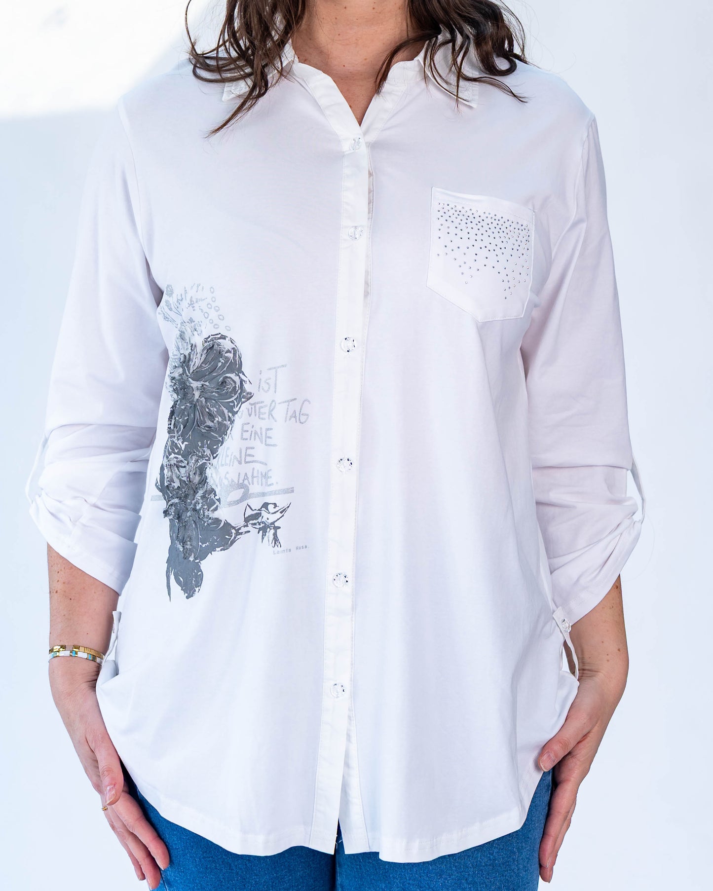 Blusa Alma Duo Brillo/Flor Blanco