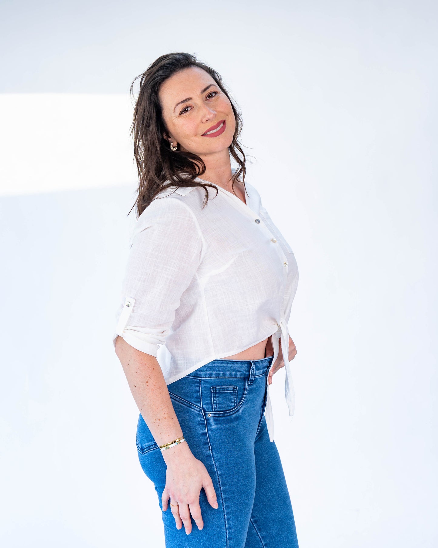 Blusa Elena Lino con Amarre Blanco