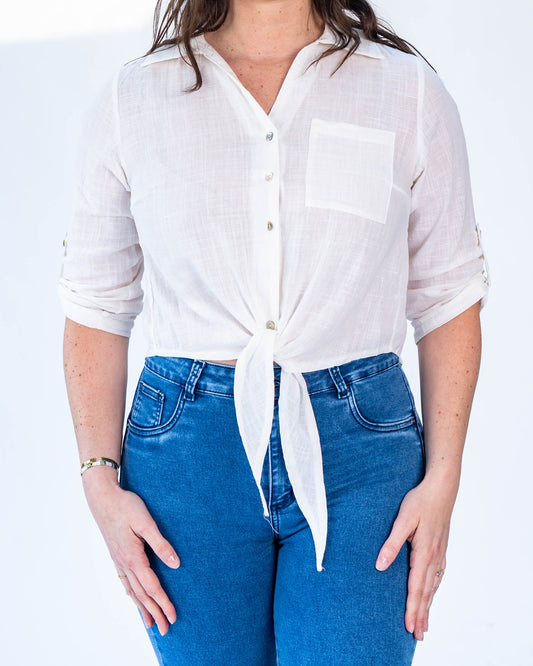 Blusa Elena Lino con Amarre Blanco
