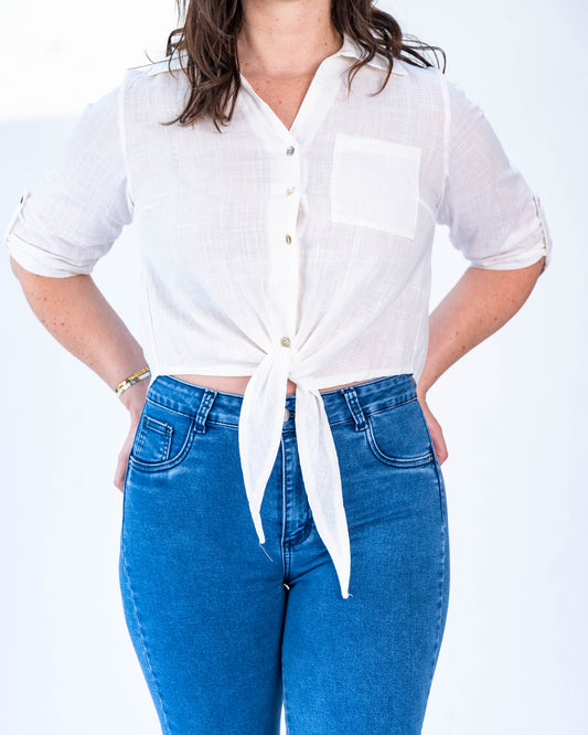Blusa Elena Lino con Amarre Blanco