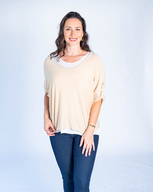 POLERA DOBLE LISO ANDREA BEIGE