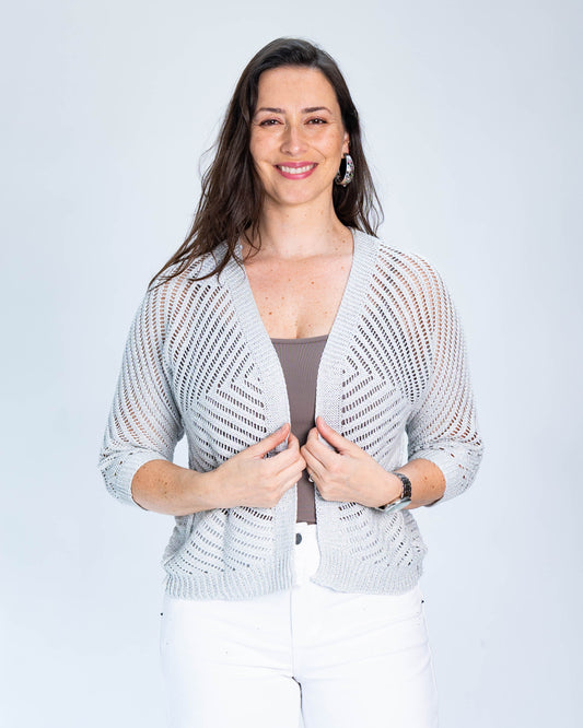 Chaleco Lurex Sin Botones Gris Claro