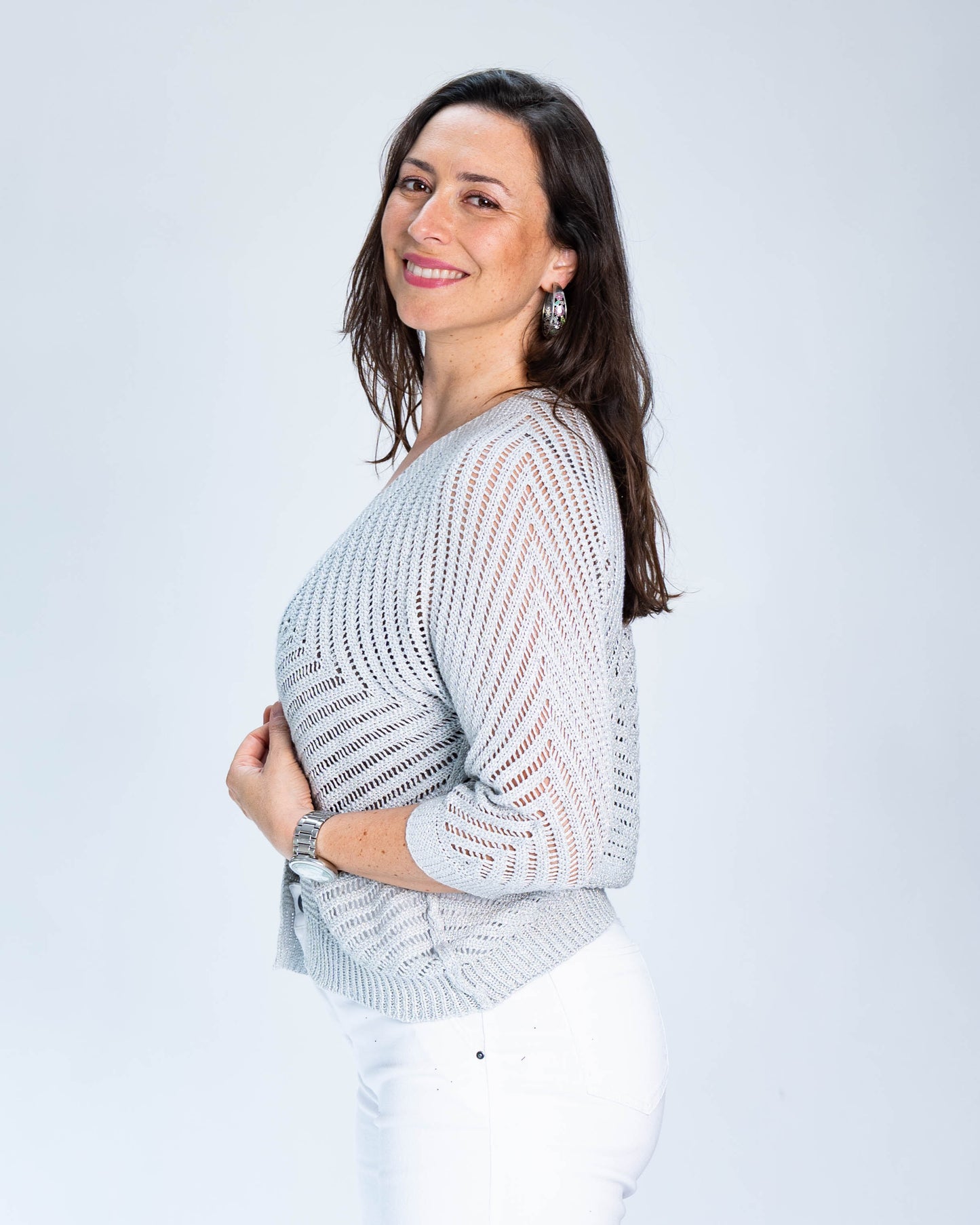 Chaleco Lurex Sin Botones Gris Claro