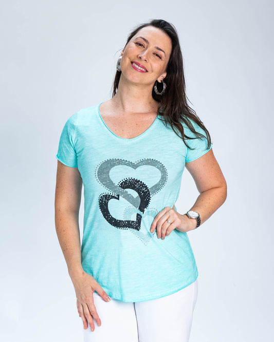 Polera Tres Corazones Turquesa