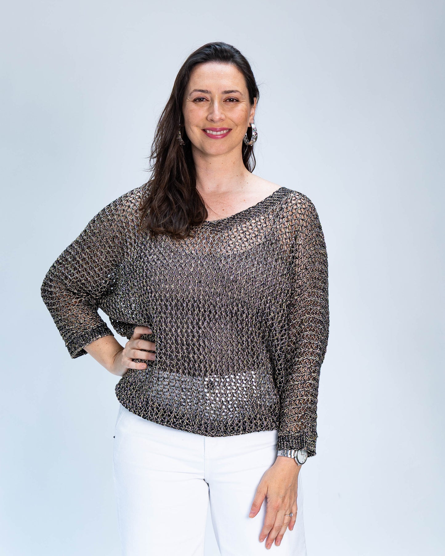 Sweater Crochet Lurex Dorado Negro