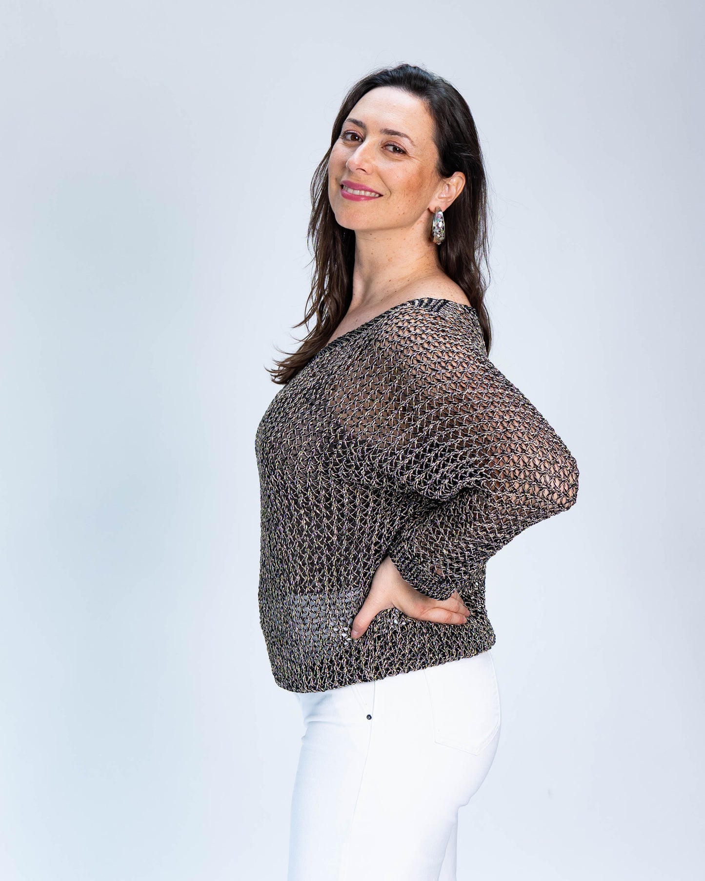 Sweater Crochet Lurex Dorado Negro