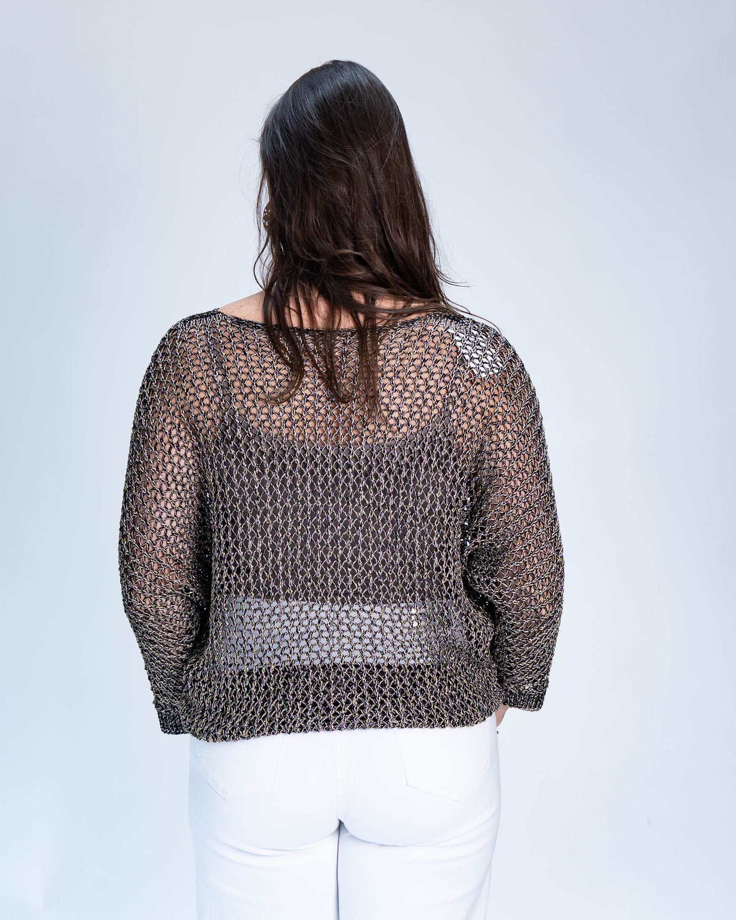 Sweater Crochet Lurex Dorado Negro