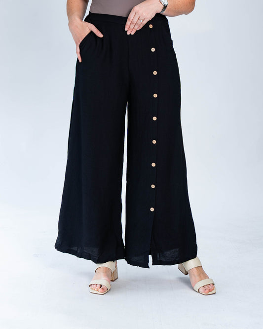 Palazzo Liso Con Botones Negro