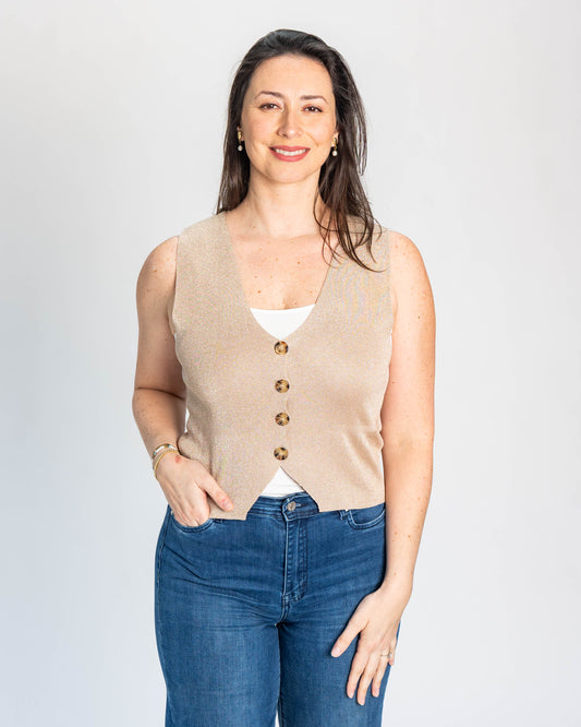 Chaleco Hilo de Brillos Café