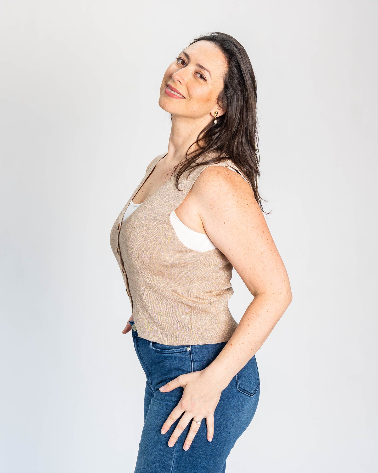 Chaleco Hilo de Brillos Café