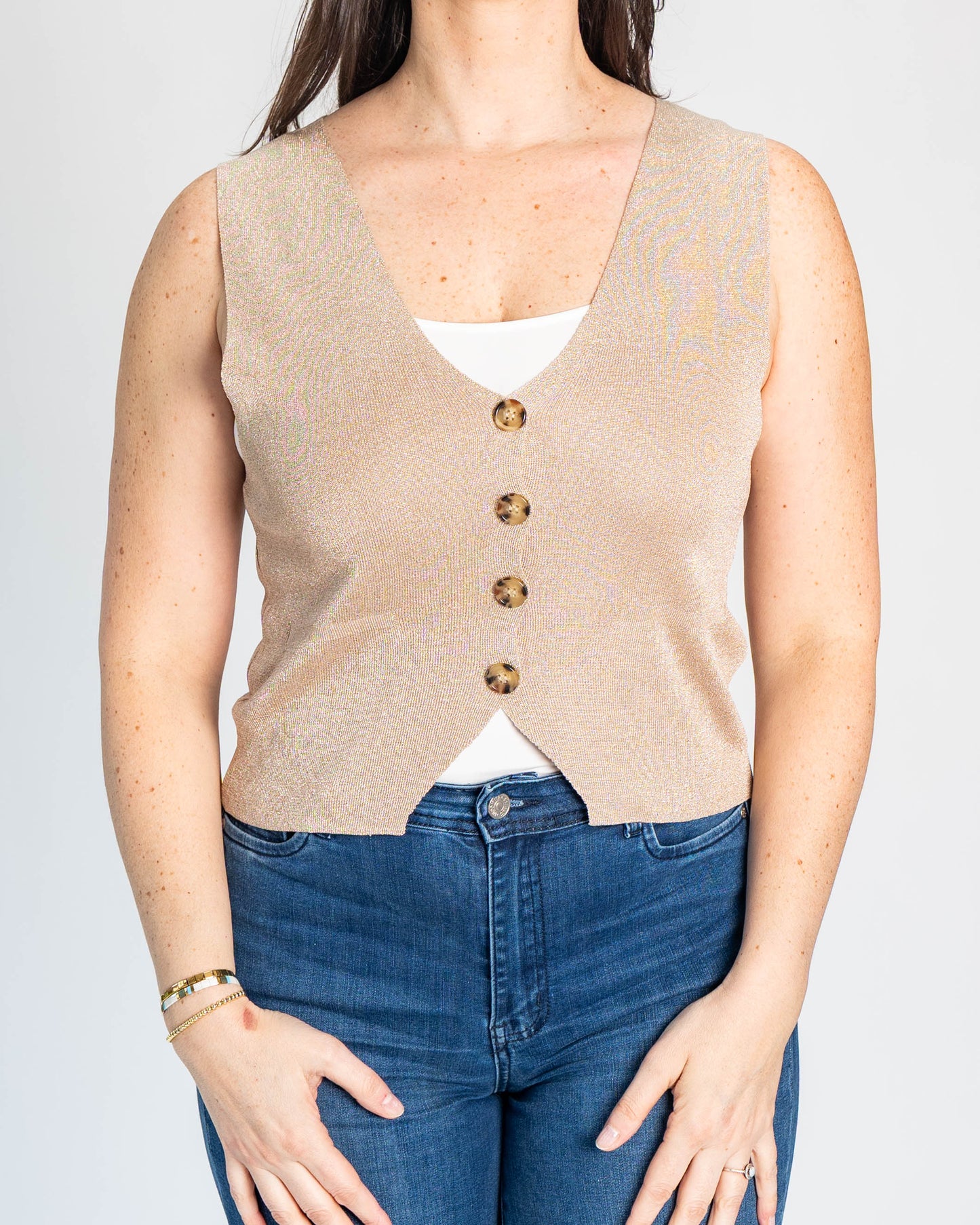 Chaleco Hilo de Brillos Café