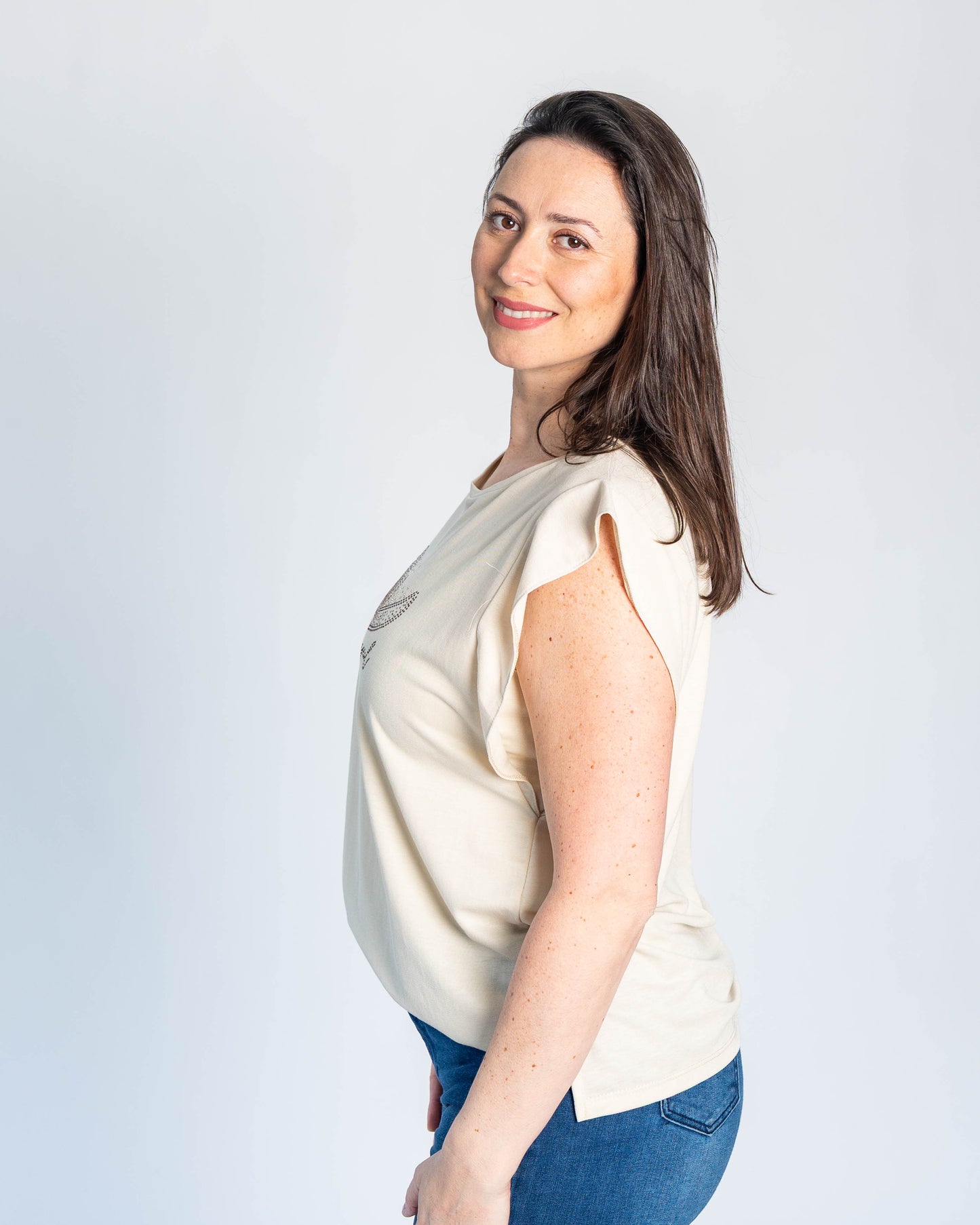 Polera Estefania Flor Beige